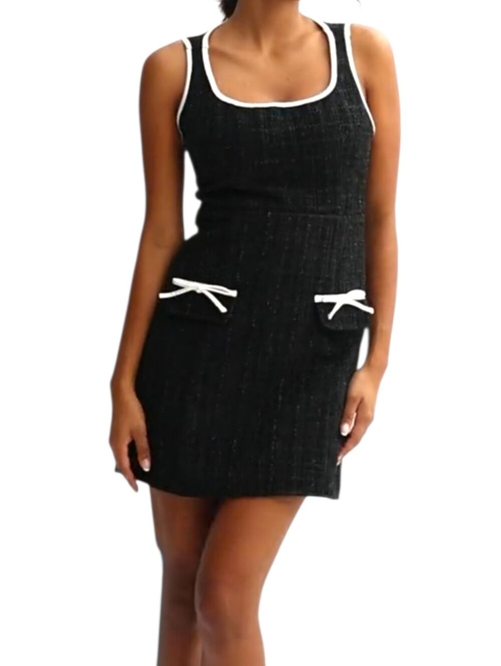 LIVE TO BE SPOILED Size Small Black Contrast Metallic Tweed Midi Dress NWT